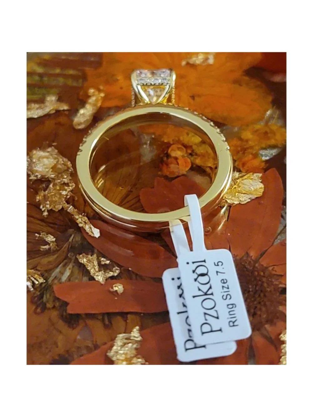 1.5ct Radiant CZ Wedding Ring Set 14K Gold Plated Brass Size 7.5 NWT
